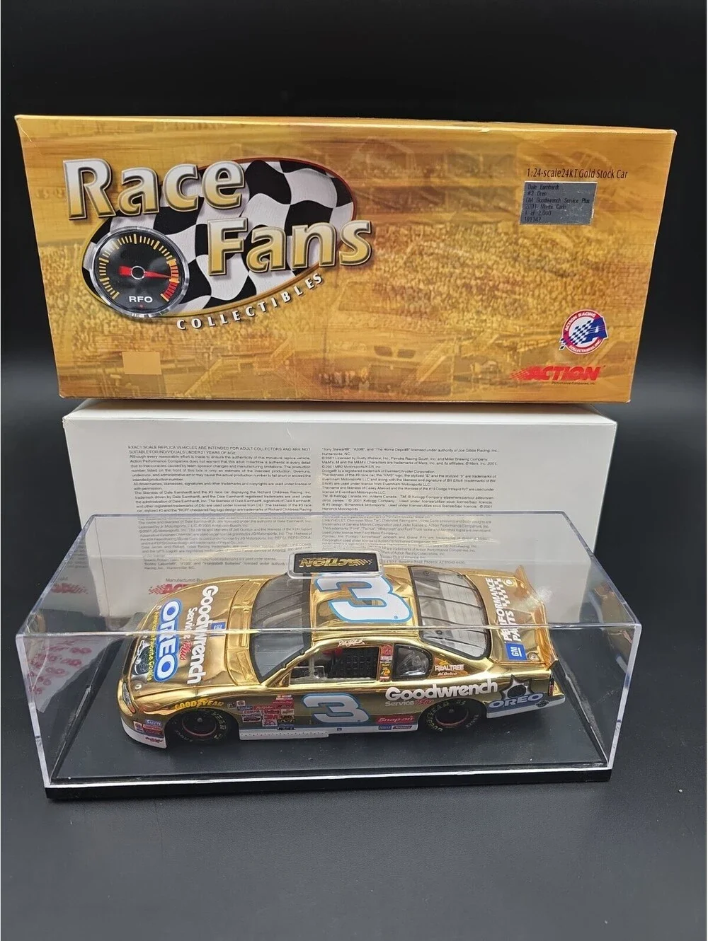 DALE EARNHARDT #3 2001 Monte Carlo 24K GOLD NASCAR ACTION RACE FANS 1/2000 Oreo